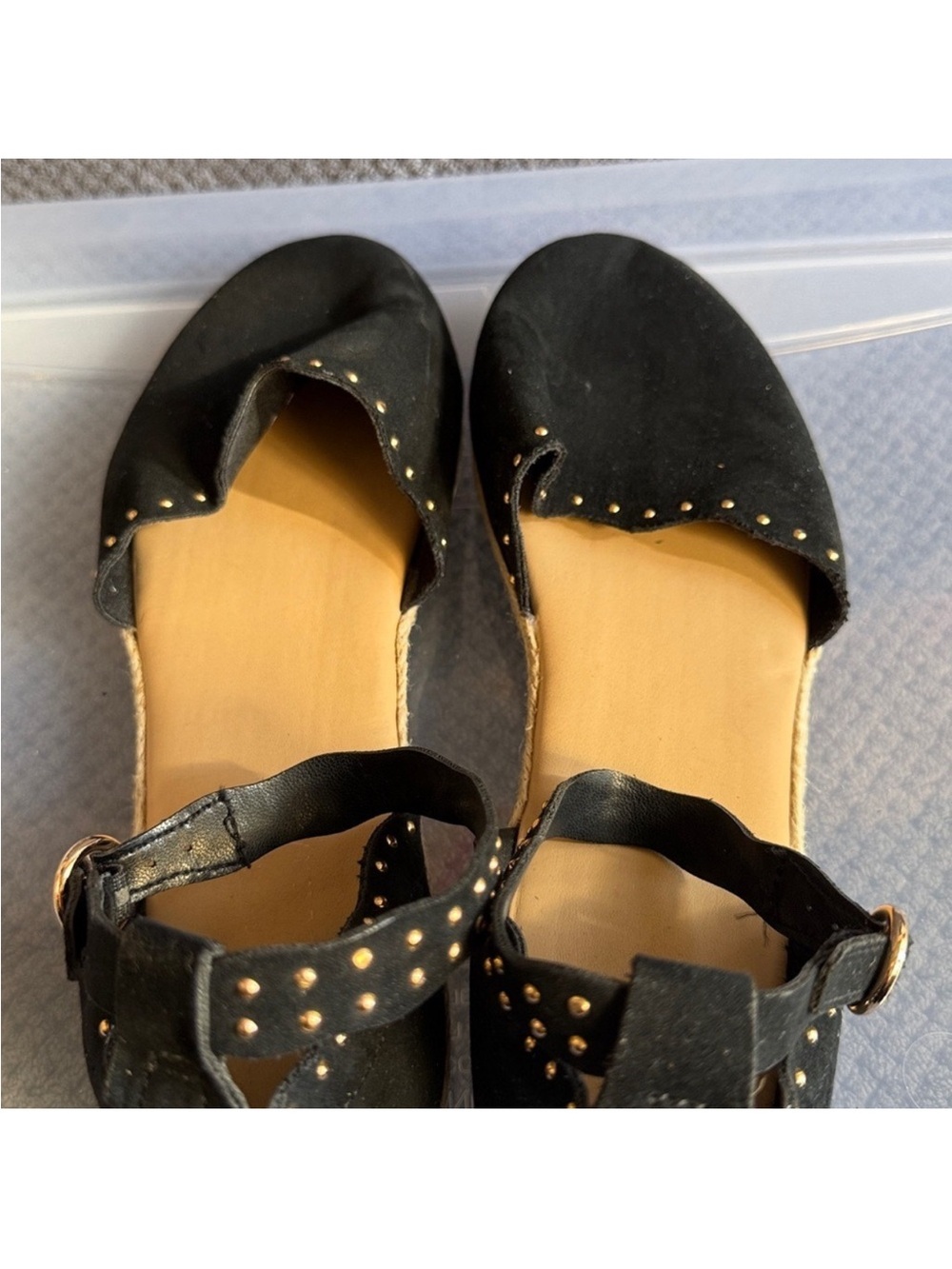 LC Lauren Conrad Black Studded Scalloped Flats Ankle-Strap Espadrilles - Picture 7 of 9